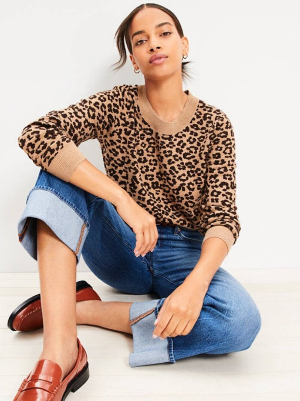 LOFT Leopard Print Luxe Knit Sweater XL